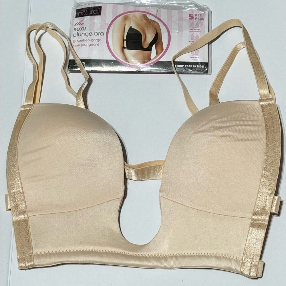 The natural sexy plunge bra with 5 piece strap pack style 2303 color nude